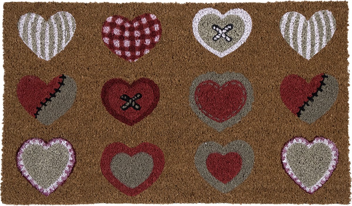 Mars & More deurmat kokos hartjes rood wit beige 75cm Multi