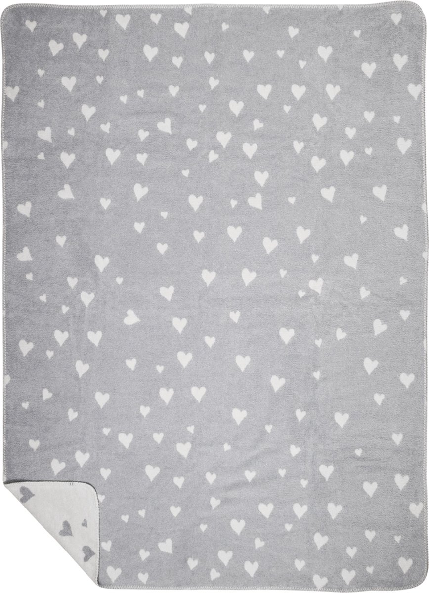 plaid hartjes all over licht grijs 130x180cm
