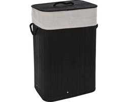 Storage Solutions Wasmand - bamboe hout - met deksel - zwart - 40 x 30 x 60 cm - 70 liter - opvouwbaar