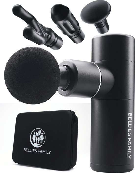 Massage Gun Mini PRO - Samengesteld door Msc. Fysio - Sport en Relax Massage Apparaat - 4 opzetstukken - Professioneel - Bellies family