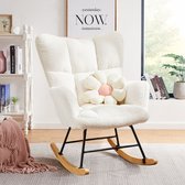 Schommelstoel Kinderkamer, Teddy Beklede Glijdende Schommelstoel met Hoge Rugleuning, Leesstoel Moderne Schommel Accentstoelen Glijdende Recliner voor Woonkamer, Kinderkamer, Slaapkamer, beige