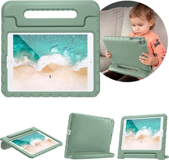 Foto: Imoshion tablet hoes kinderen geschikt voor ipad 8 2020 8e generatie ipad 7 2019 7e generatie ipad 9 2021 9e generatie imoshion kidsproof backcover met handvat olijfgroen olive green