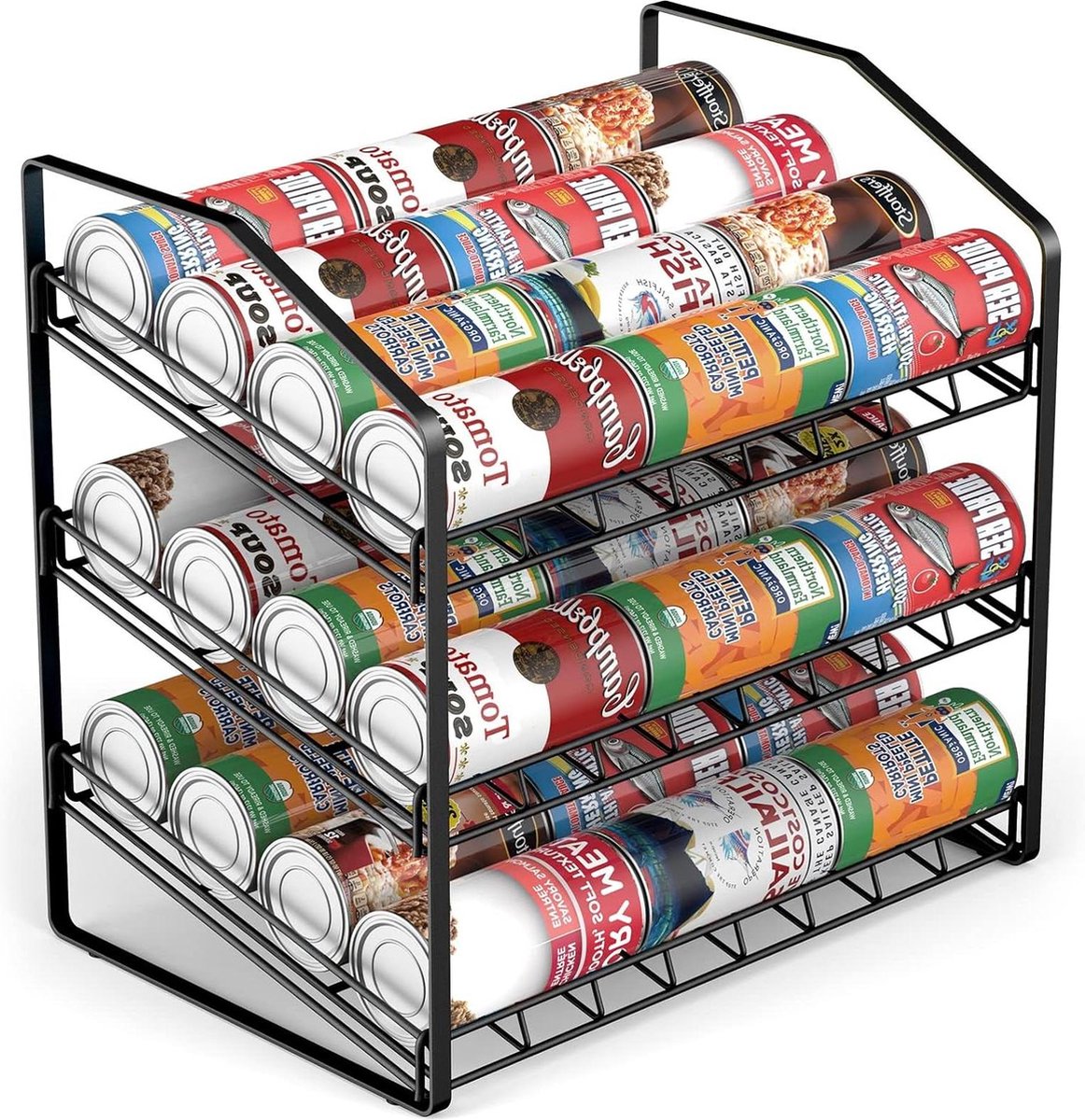 3-Tier Can Rack Holder - Keuken Voedsel Opslag Organizer - Zwart