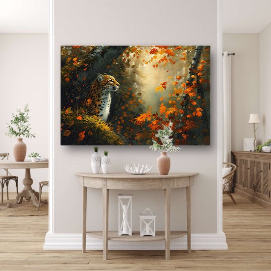 Portrait de léopard - Peintures Animaux - Peintures sur toile Feuilles - Peintures sur toile industrielle - Peintures sur toile - Toile de Décoration murale chambre 150x100 cm