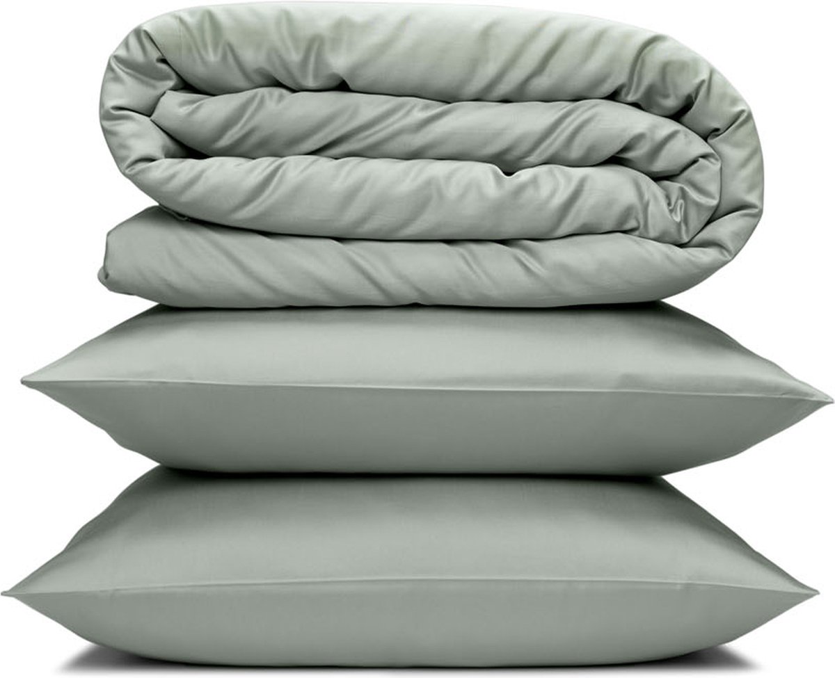 Yodormi - Dekbedovertrek - 100% biologisch katoen - Satijnweving - Premium enkeldraads - Knoopsluiting - Groen grijs - 240 x 220