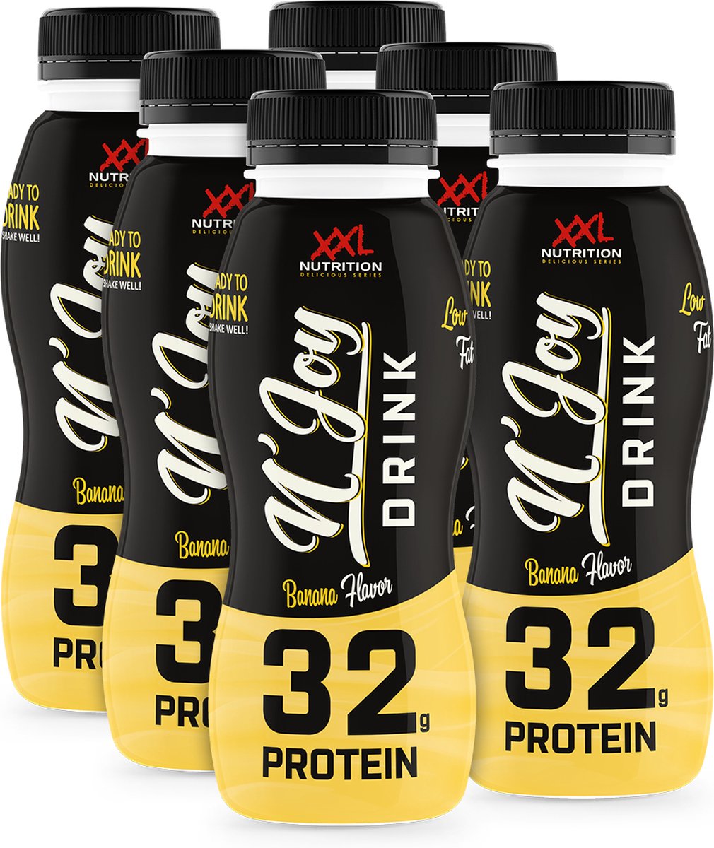 Goedkoopste XXL Nutrition - N'Joy Protein Drink - Banaan - Kant en Klare Eiwitshake, Proteďne Supplement - 80 Caseďne & 20 Whey - Diverse Smaken - Banaan - 6 Pack