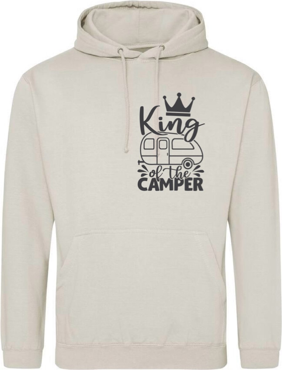 Camping hoodie - Hoodie Beige - King of the camper - Heren - Maat XL