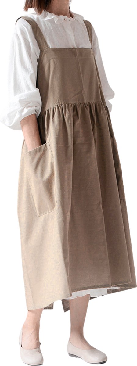House of Husk Katoenen Keukenschort - Dames Kook Schort - Apron - Crossback - Bruin