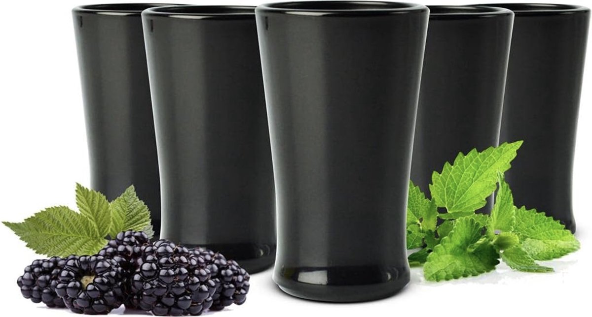 Set van 6 zwarte borrelglaasjes voor tequilla, jenever, shots en wodka