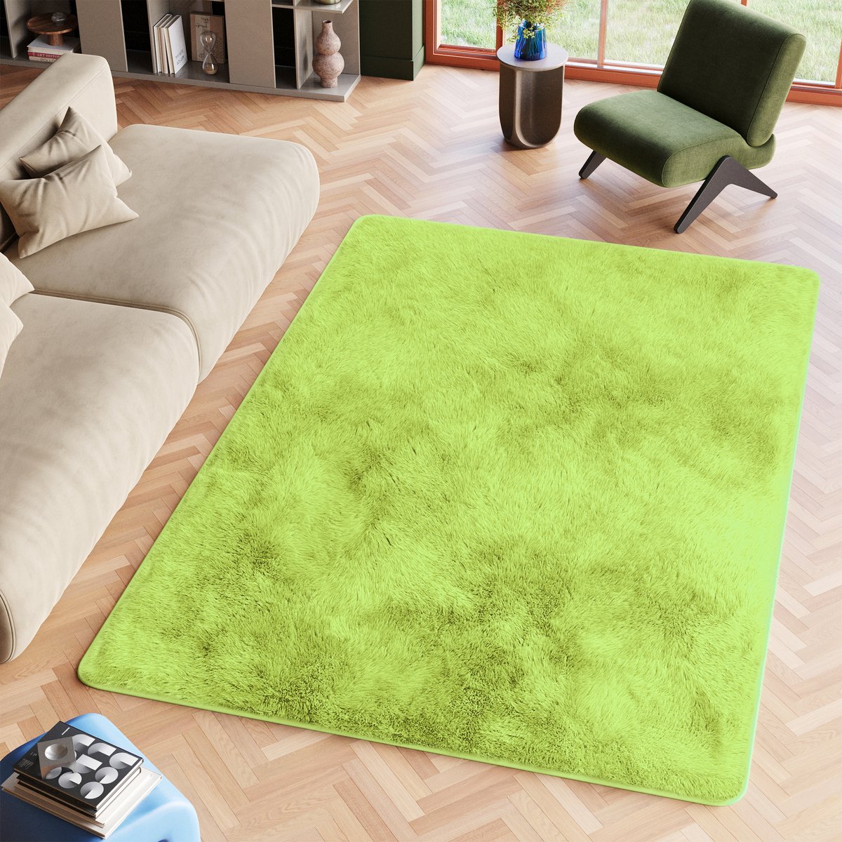 Tapiso Silk Vloerkleed Groen Lemon Hoogpolig Woonkamer Tapijt Maat- 200x300