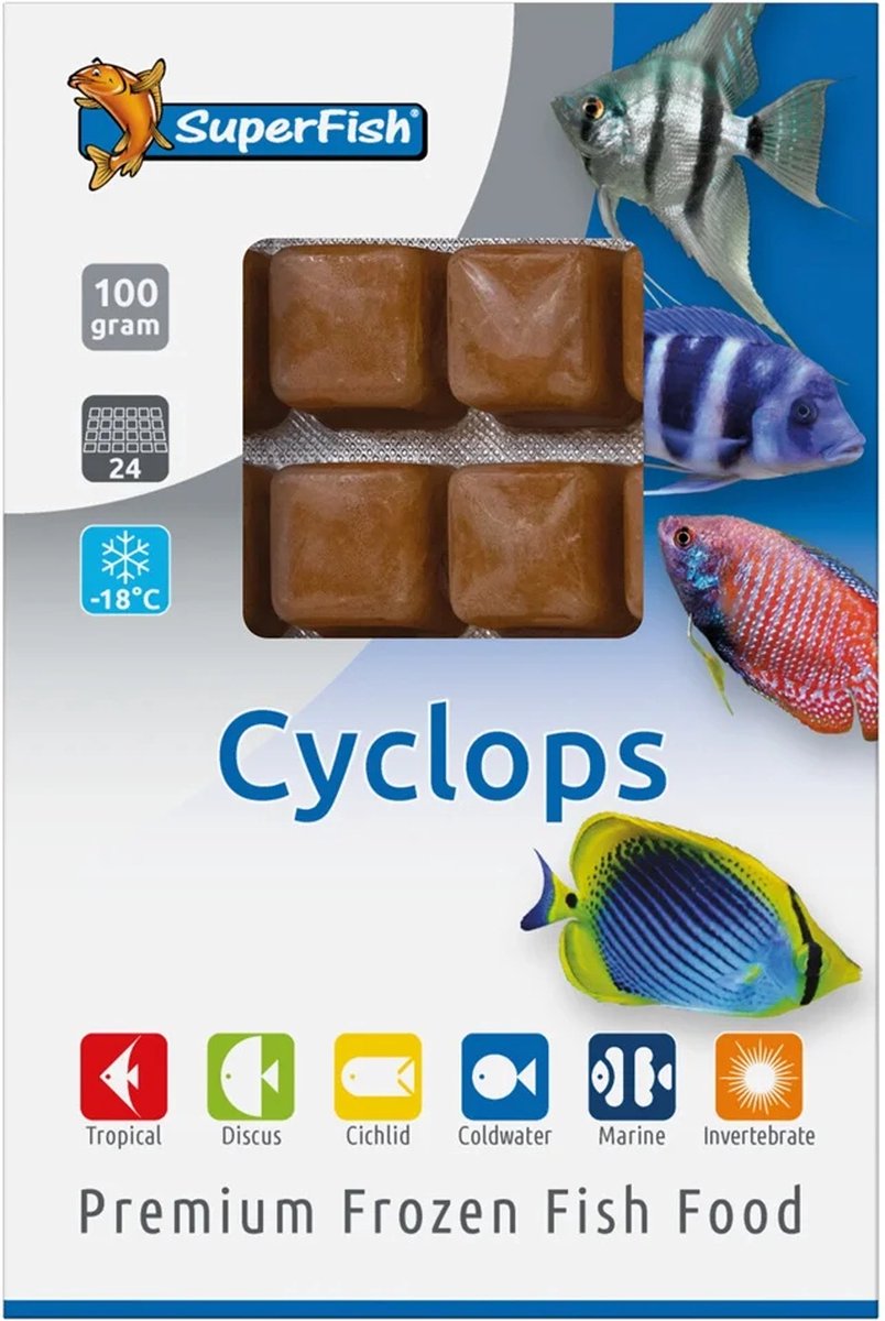 SuperFish Diepvriesvoer Cyclops diepvriesvoer 100 gram | portieverpakking voor aquariumvissen Diepvries