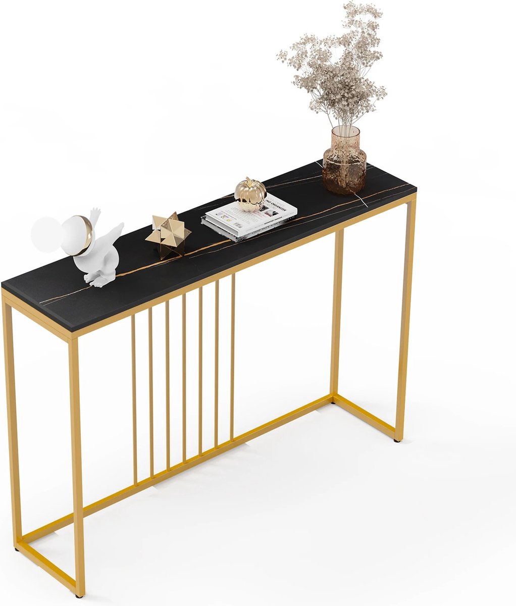 SteeFly® Luxe wandtafel - Extra lang & stijlvol - Moderne bijzettafel - Zwart met goud accent - Afmetingen: 120x30x78,5cm