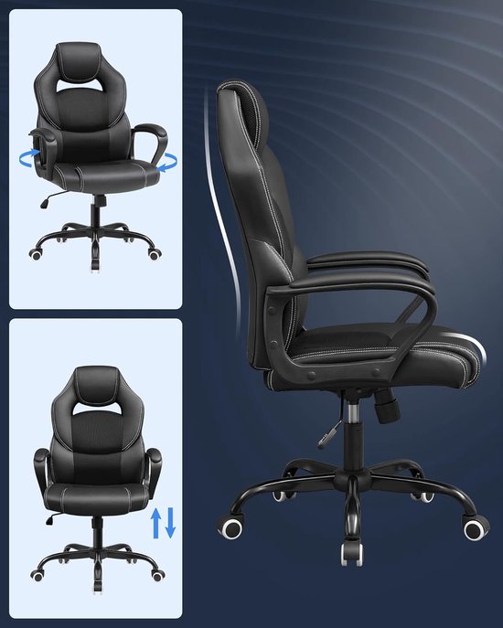 Sunon Bureaustoel mesh kantoor, ergonomische draaibare computer met hoge rugleuning en verstelbare hoogte voetensteun ringkruk en remwielen, zwart, 114240099, XL Sunon Bureaustoel mesh kantoor, ergonomische draaibare computer met hoge rugleuning en verstelbare hoogte voetensteun ringkruk en remwielen, zwart, 114240099, XL