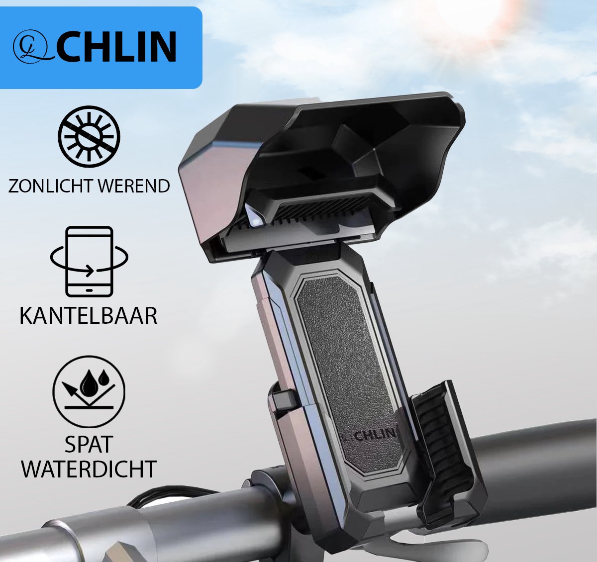 CL CHLIN® SHADE - Telefoonhouder voor op de fiets met zonnescherm en spatwaterdicht - fietshouder zonnekap - fietshouder voor martphones - fietshouder voor iphone en samsung - telefoonhouder -