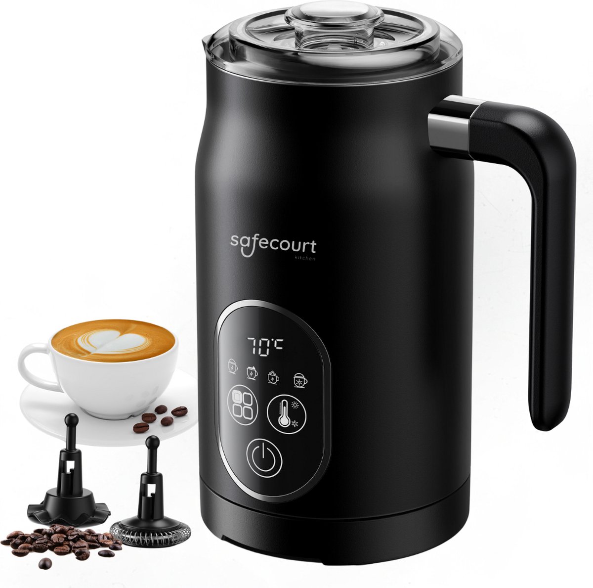 Safecourt Kitchen Melkopschuimer - Elektrische melkopschuimer - 4-in-1 - Zwart