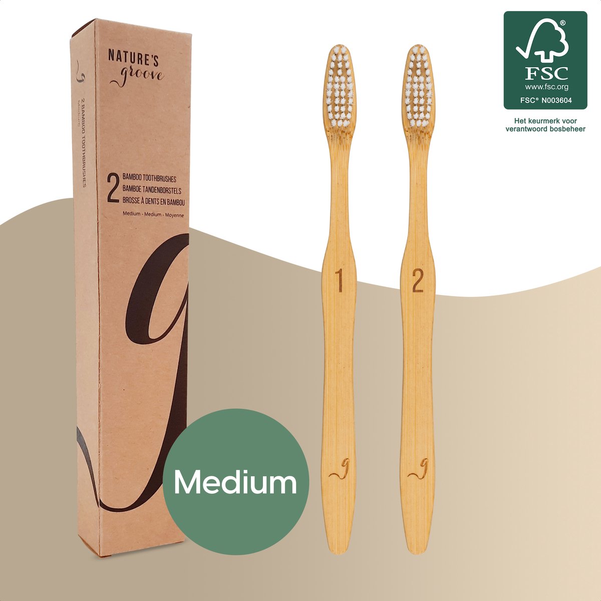 Goedkoopste NATURE’S groove® Bamboe Handtandenborstels Medium - 2 Stuks - Houten Tandenborstel - Handmatig