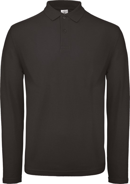 Polo Homme XL B&C Col avec boutons Manche longue Noir 100% Katoen
