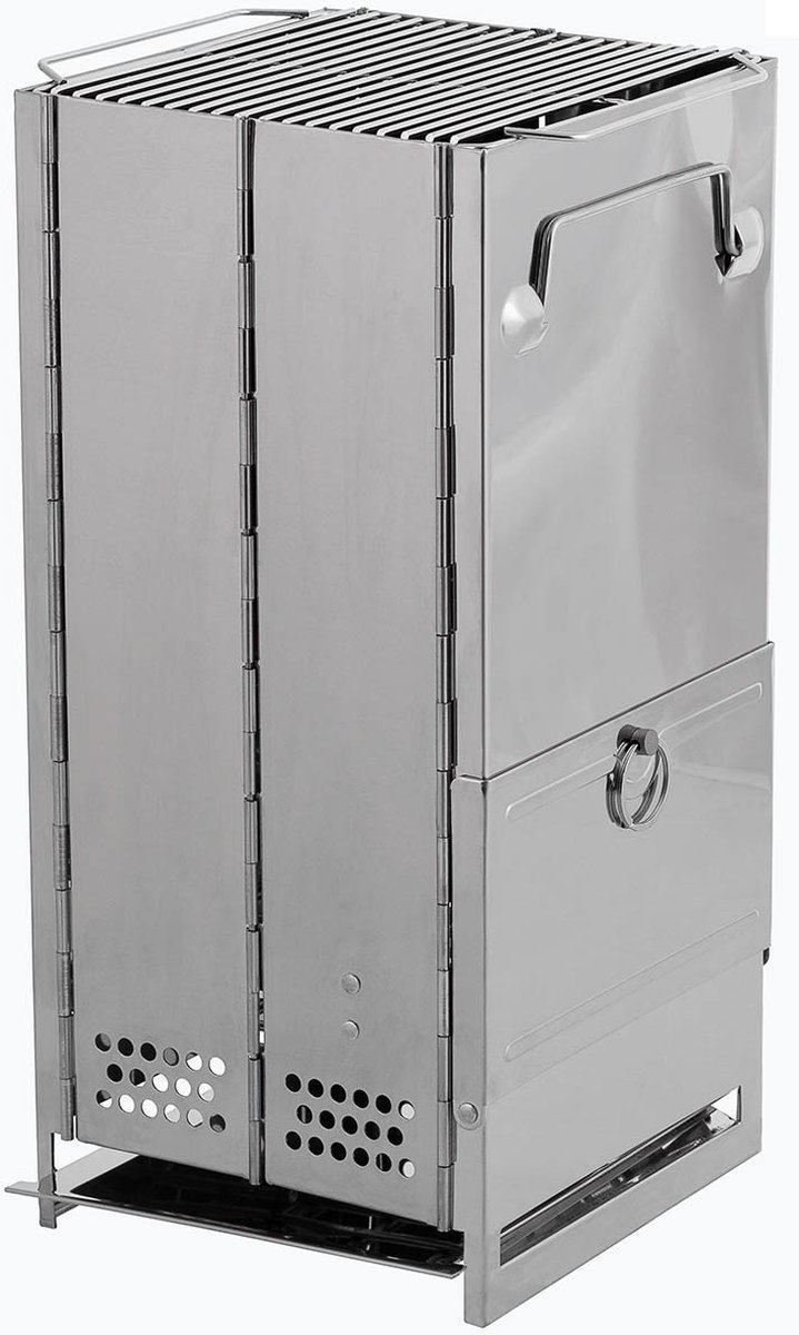 Fox outdoor Rocket Stove - Buitenkachel - RVS - opvouwbaar met grill - large - ca. ca. 43 x 20 x 20 cm (H x B x D)