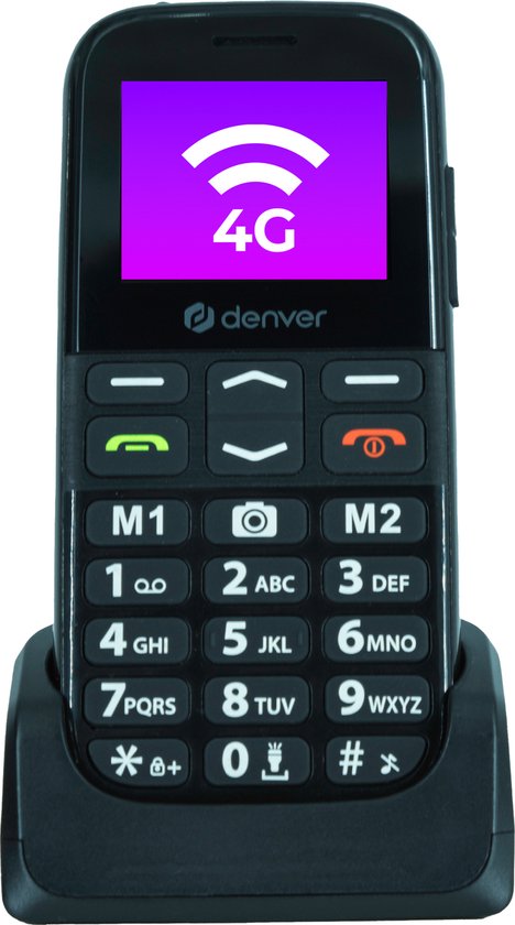 Foto: Denver senioren mobiele telefoon 4g grote toetsen sos knop oplaadstation gsm simlockvrij bluetooth bas18600l