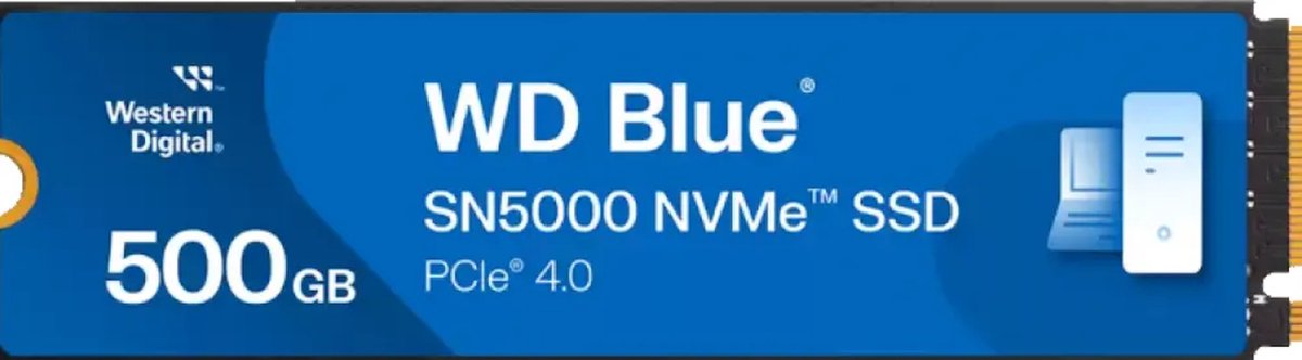 WD Blue SN5000 500GB - SSD M.2 2280 - PCI Express 4.0 x4 - 500 GB - NVMe - 300TB - PS5 compatible - blauw zwart
