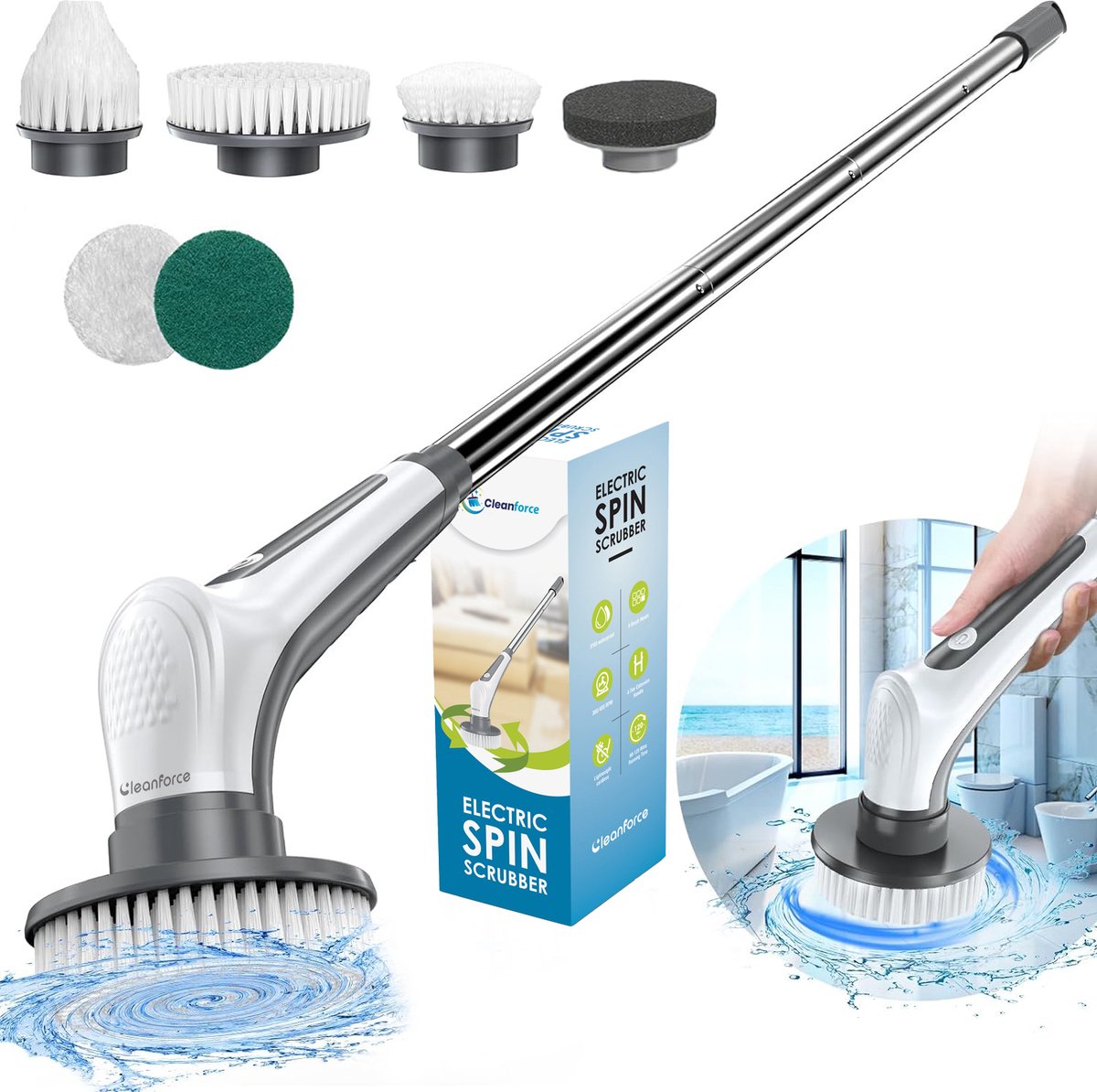 Cleanforce Professionele Elektrische Schoonmaakborstel met Steel - Deep Clean Stand - Schrobber - Poetsmachine - Schrobmachine