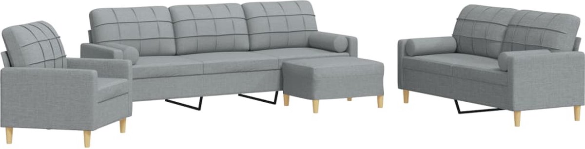vidaXL - 4-delige - Loungeset - met - voetenbank - en - kussens - stof - lichtgrijs