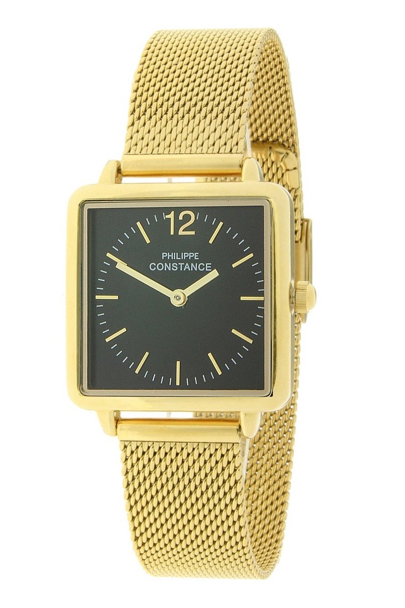 Horloge Optimal Goud Zwart - Philippe Constance - Inclusief Batterij - Volledig RVS - Dames - Nikkelvrij