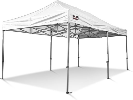 Foto: Grizzly outdoor easy up partytent 3x6 m wit met gratis sterke opberghoes en spanbanden set met haringen