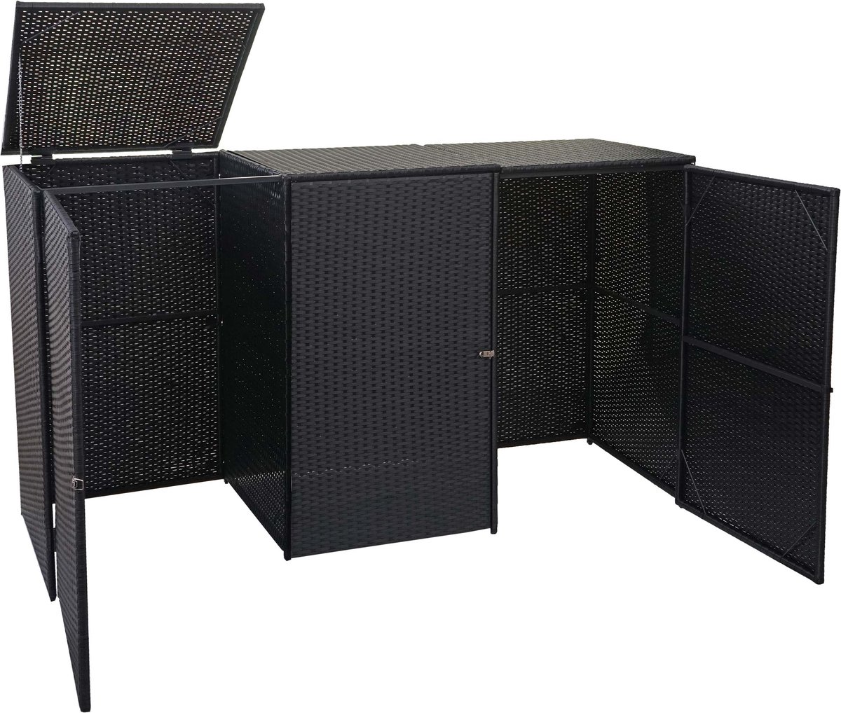 3-vaks prullenbak deksel MCW-E25, prullenbak deksel prullenbak, poly rotan 3x120l ~ zwart