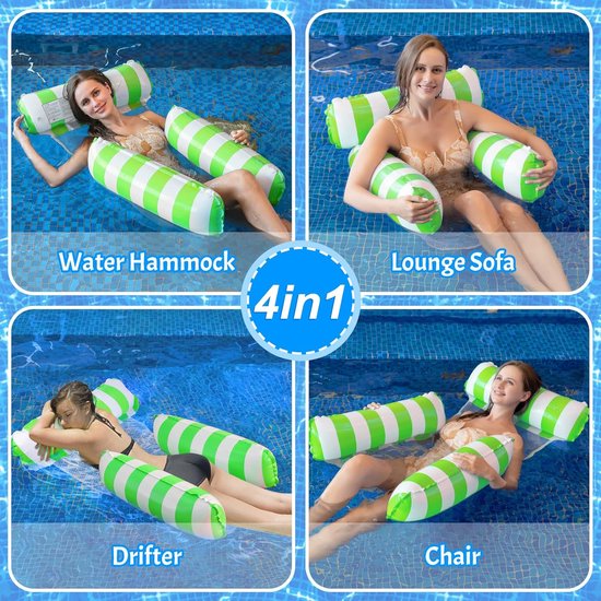 Set van 2 4-in-1 waterhangmat met net en opblaasbare hangmat