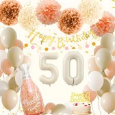 FeestmetJoep® 50 jaar verjaardag versiering & ballonnen - Beige & roze