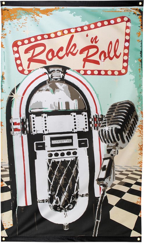 Boland - Decoratie - Jaren 50 Vlag Rock 'n Roll 190x90cm | bol.com