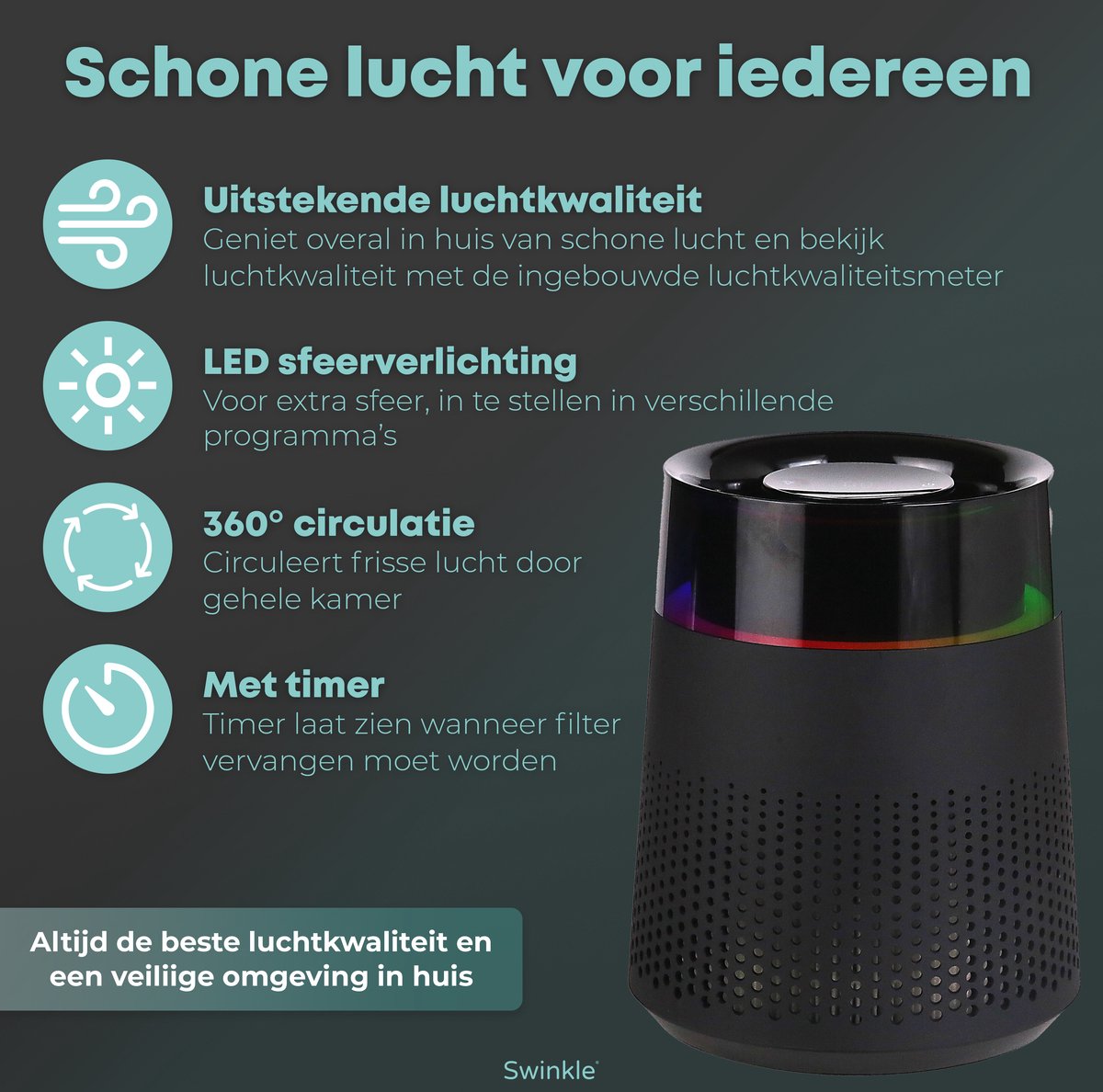 Swinkle Aurora Luchtreiniger - Air Purifier met LED Verlichting en HEPA Filter — afbeelding 4
