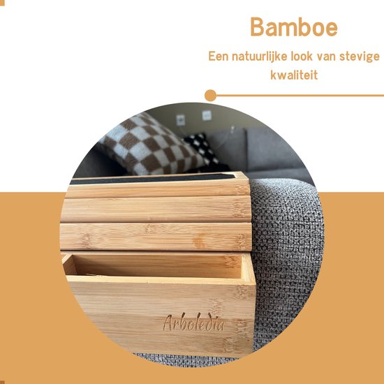 Plateau d'accoudoir Arboledia - Plateau en Bamboe marron clair - Banc de plateau d'accoudoir - Accoudoir antidérapant - Couche de feutre