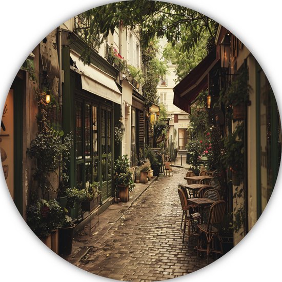 Terras wandcirkel - Buiten wandcirkel - Wandpaneel Gebouwen - Landelijke schilderijen - Muurcirkel - Muur kunst muurcirkel forex 60x60 cm