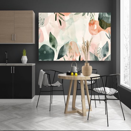 Bladeren schilderij - Natuur schilderijen - Schilderij op canvas Abstract - Vintage schilderij - Canvas met baklijst - Schilderijen canvas met baklijst 70x50 cm