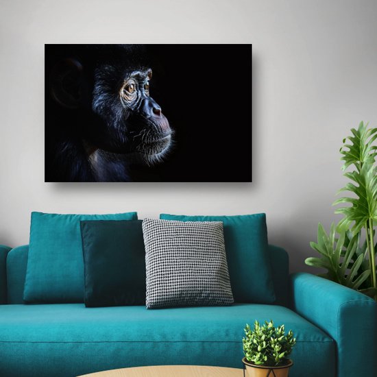 Aap wanddecoratie - Dieren schilderij - Schilderijen canvas Oog - Wanddecoratie klassiek - Canvas met baklijst keuken - Muurkunst canvas met baklijst 150x100 cm