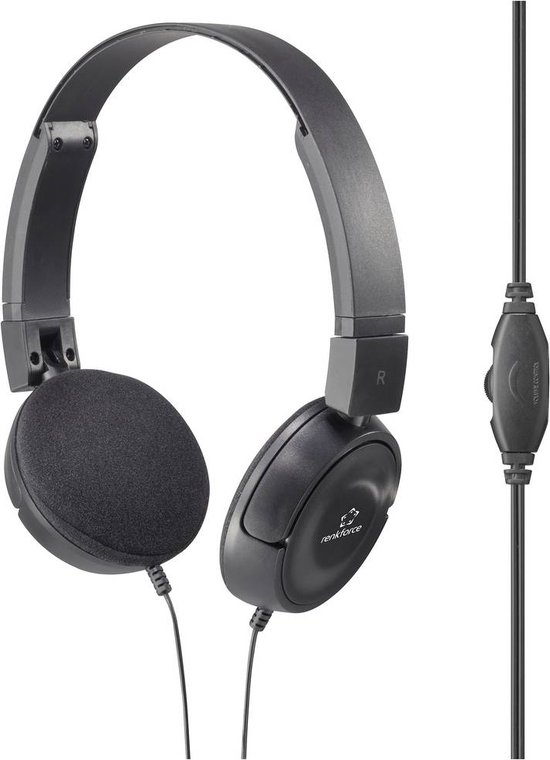 Casque Renkforce noir supra-auriculaire avec réglage du volume en ligne et marque R.
