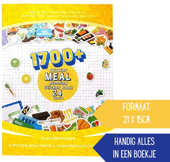 Autocollants de planificateur de repas - Plus de 1700 Autocollants dans un livret - Autocollants inscriptibles avec Alimentation, trackers, icônes - Planification des repas