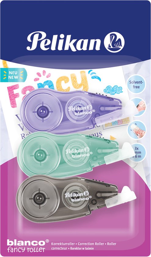 Rouleaux correcteurs Pelikan blanco Fancy roller en violet, vert et gris.