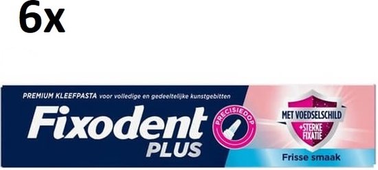 Foto: Fixodent plus kleefpasta voor kunstgebit fris met voedselschild 6x 40 gram voordeelverpakking