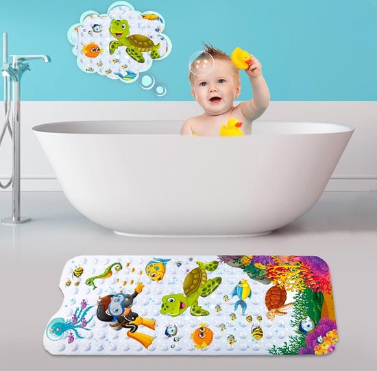 Badmat enfant et bébé - plongeur tortue poisson océan sous l'eau - grand tapis antidérapant - antidérapant bébés enfants - tapis antidérapant - tapis de bain enfant tapis de bain bébé tapis de douche douche salle de bain - grand - lavable