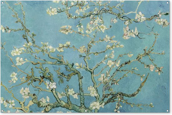 Tuinposter 180x120 cm - Tuindecoratie Van Gogh - Amandelbloesem - Oude meesters - Kunst - Vintage - Poster voor in de tuin - Buiten decoratie - Schutting tuinschilderij - Tuindoek muurdecoratie - Wanddecoratie balkondoek