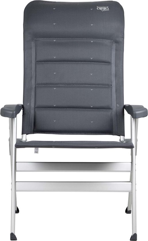 Chaise longue gris foncé avec assise et dossier rembourrés, accoudoirs et un cadre en aluminium.