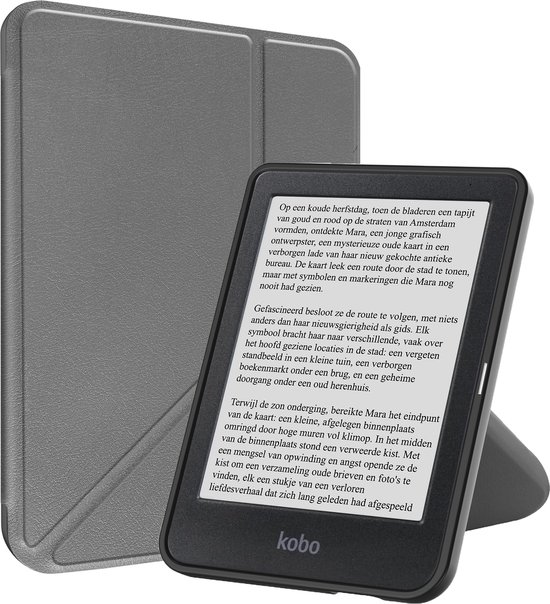 Hoesje Geschikt voor Kobo Clara BW Hoesje Luxe Bescherm Case Trifold - Hoes Geschikt voor Kobo Clara BW Hoes Book Cover - Grijs