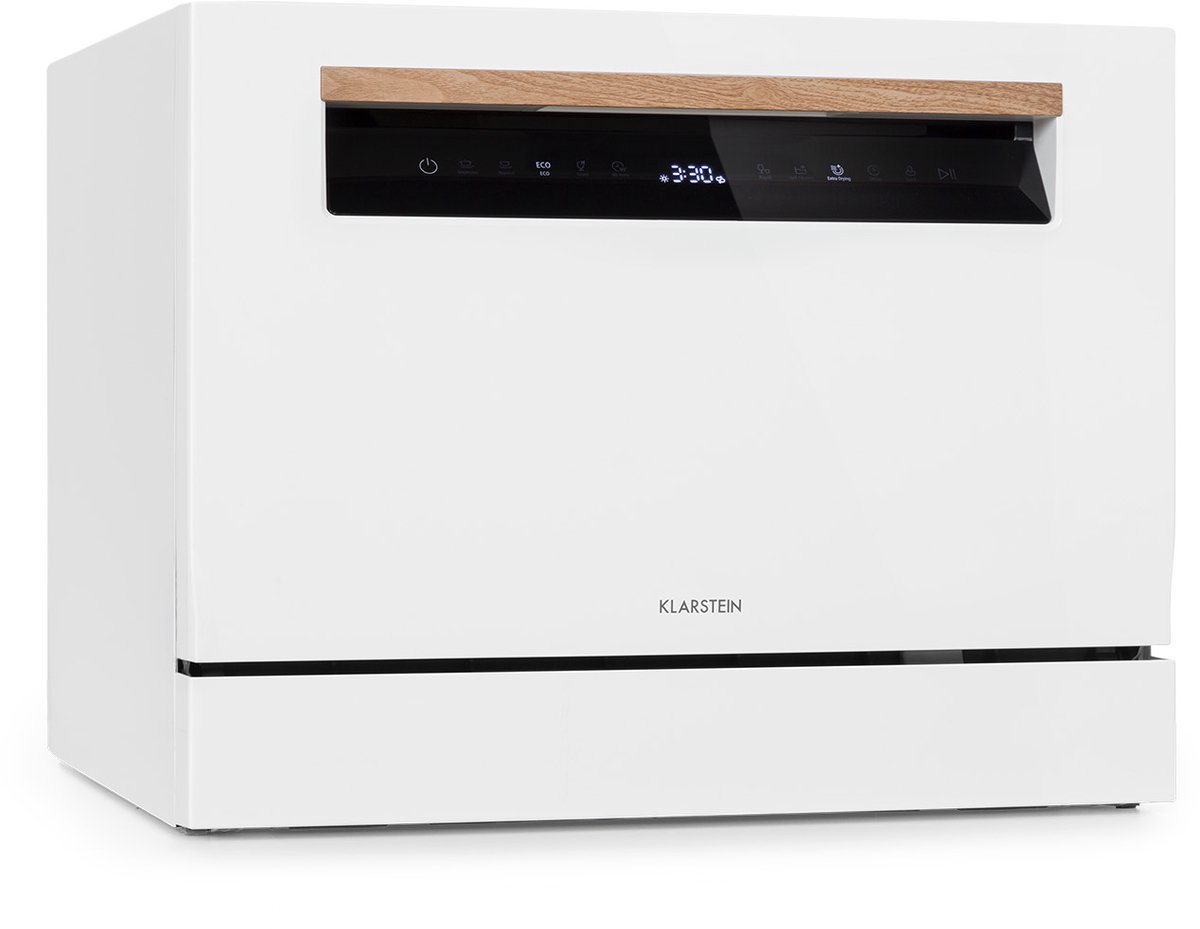 Klarstein Lagoona mini-vaatwasser vrijstaand, vermogen: 1380 watt, 6 standaardcouverts, waterverbruik: 6,5 L, 7 programma’s plus extra drogen, 49 dB, touchbedieningspaneel, wit