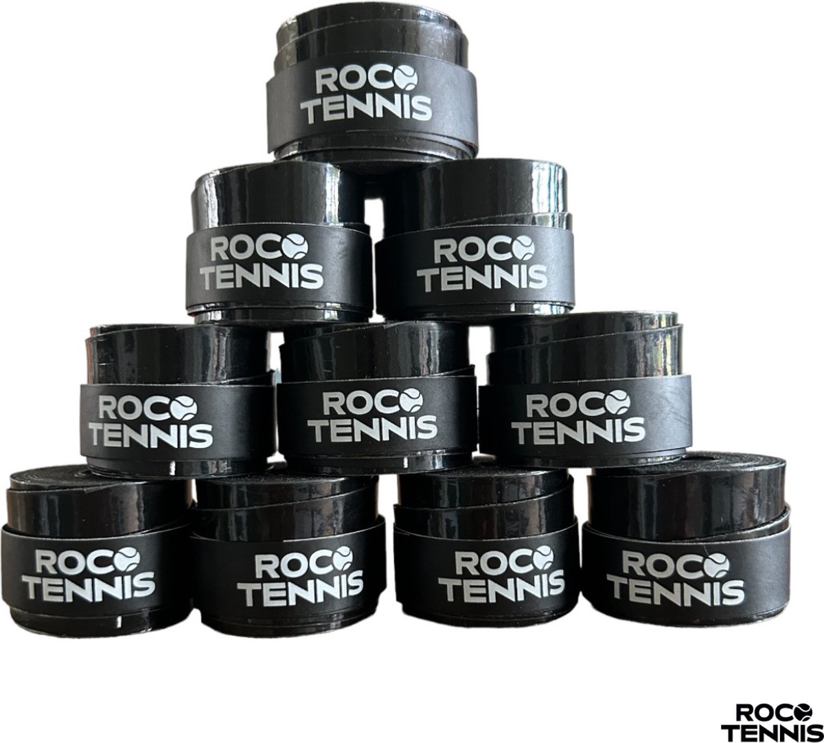 10 stuks | Roco Tennis Overgrips | Antislip | Dry | Zweetabsorberend | Tennis | Padel | Badminton | Squash | Overgrip | Tennisgrips | Soft | Zacht | Zwart