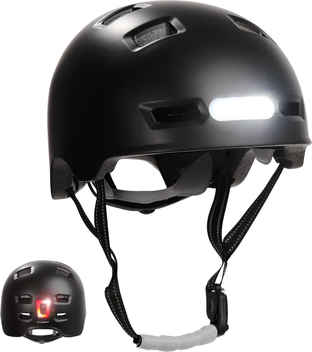 Skater fietshelm met voor- en achterlicht | Kleur Zwart M 54-57cm | EN1078 Skater fietshelm met voor- en achterlicht | Kleur Zwart M 54-57cm | EN1078