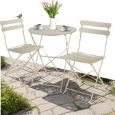 tectake® Inklapbare bistroset voor 2 personen - Stalen frame - Tafel en tuinstoelen - Voor balkon en terras - Buitenset - Tuinset - Klaptafel en klapstoelen - Elegant design - Crème