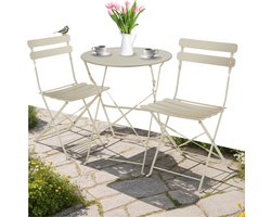 tectake® Inklapbare bistroset voor 2 personen - Stalen frame - Tafel en tuinstoelen - Voor balkon en terras - Buitenset - Tuinset - Klaptafel en klapstoelen - Elegant design - Crème